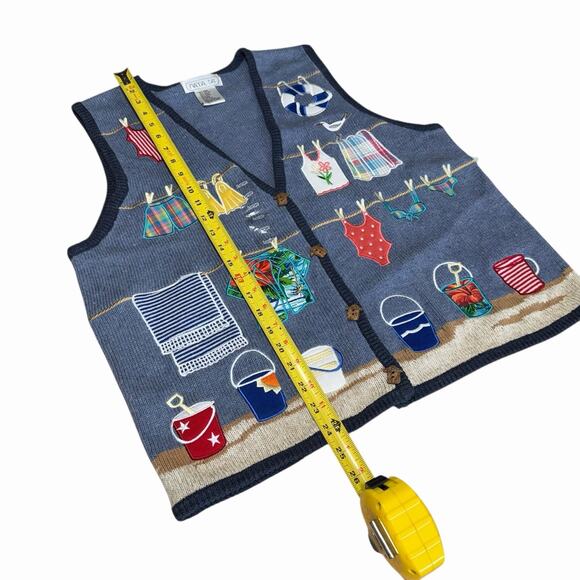 Vtg 90s Mandal Bay Sweater Vest Coastal Beach Cardigan Grannycore Teacher L NWT - Picture 8 of 10